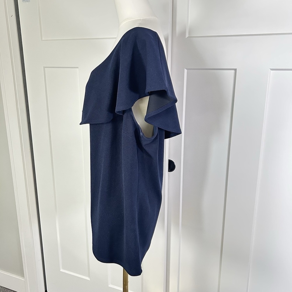 Banana Republic XL Navy Flutter Overlay Blouse Short Sleeve Stretch Top - Picture 4 of 10